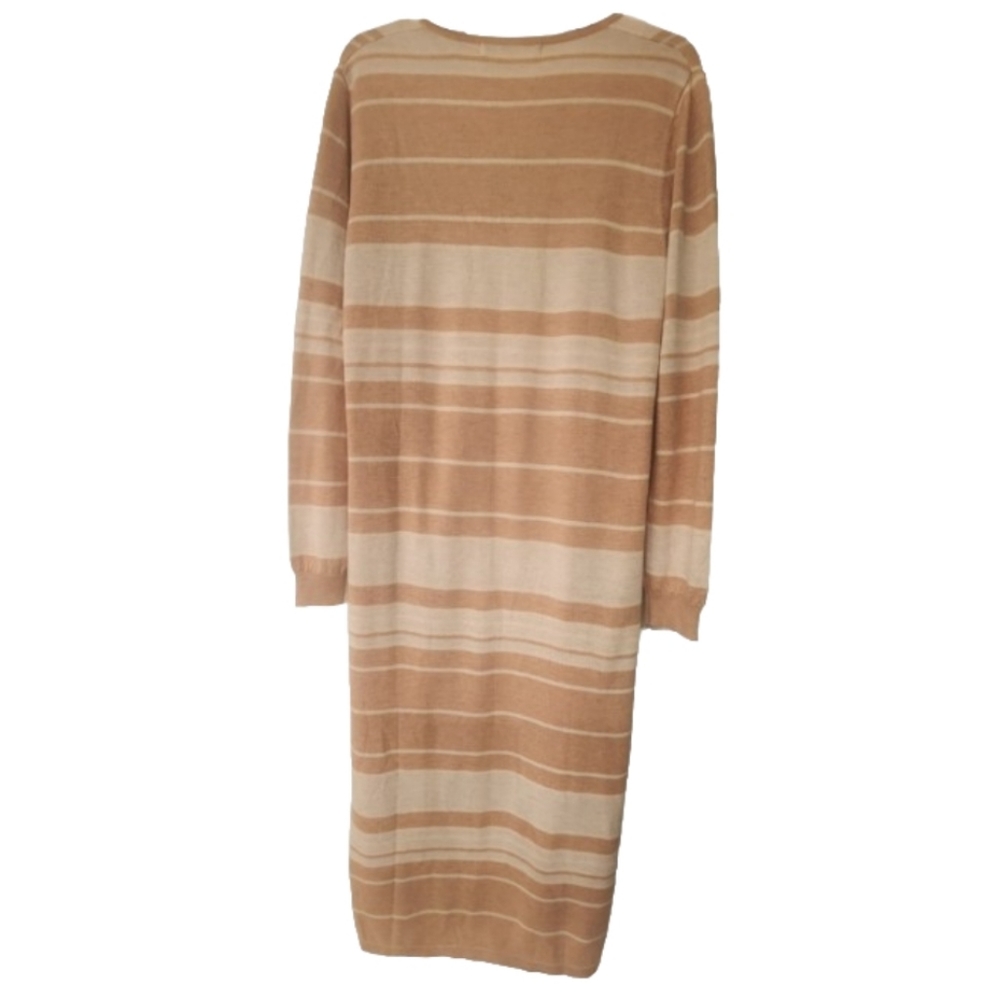 One grey day long open front duster in tan and gray stripes. Size Large - Picture 3 of 10